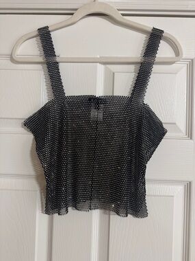 Studded Black Crop Tank Top with Wide Straps